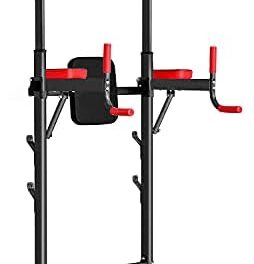 Power Tower Dip Station, Pull Up Bar Station & Multi-Function Gym Equipment For Home Strength Training Adujustable Height Up to 85.5″,Load 350LBS