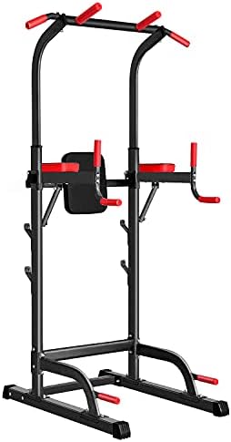 Power Tower Dip Station, Pull Up Bar Station & Multi-Function Gym Equipment For Home Strength Training Adujustable Height Up to 85.5″,Load 350LBS