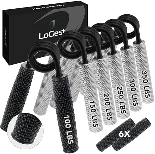 Logest Metal Hand Grip Set, 100LB-350LB 6 Pack 50LB-350LB 7 Pack No Slip Heavy-Duty Grip Strengthener with Gift Box, Great Wrist & Forearm Hand Exerciser, Home Gym, Hand Gripper Grip Strength Trainer