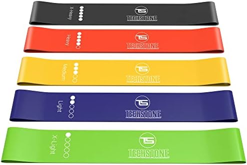 TechStone Resistance Bands Set for Men and Women, Pack of 5 Different Levels Elastic Band for Home Gym Long Exercise Workout – Great Fitness Equipment for Training, Yoga – Free Carrying Bag