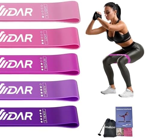 Resistance Loop Exercise Bands, Resistance Bands for Working Out, Exercise Bands for Yoga, Pilates, Rehab, Fitness and Home Workout, Elastic Bands for Women & Men, Set of 5 with Carry Bag