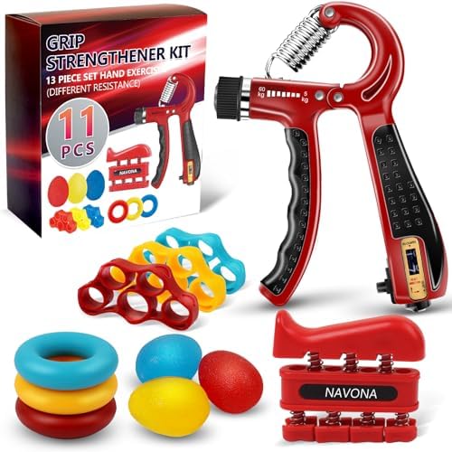 11PCS Grip Strength Trainer Kits, Hand Grip Strengthener, Finger Exerciser, Hand Exerciser, Finger Strengthener, Stress Relief Ball, Grip Ring, for Muscle Building, Recover Hand Injury