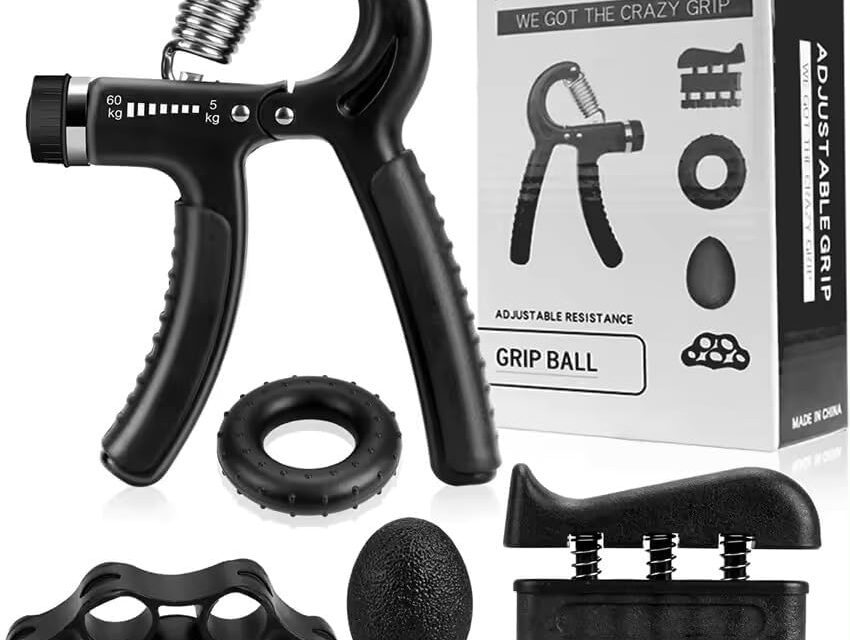 Hand Grip Strengthener Exercise Kit with 5 Pieces, Hand Exerciser for Men Women, Power Hand Grip Trainer, Finger Stretcher, Grip Ring, Stress Relief Ball, for Grip Strength Training