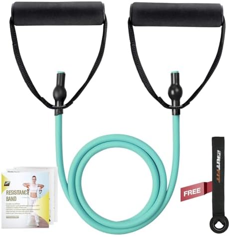 RitFit Single Resistance Exercise Band with Comfortable Handles – Ideal for Physical Therapy, Strength Training, Muscle Toning – Door Anchor and Starter Guide Included