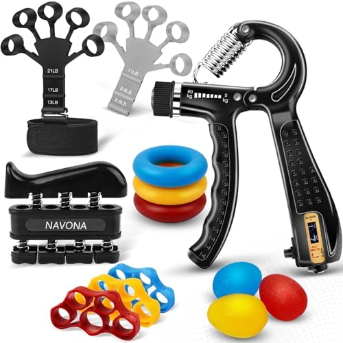 13PCS Hand Grip and Forearm Strengthener kits, Adjustable Hand Exerciser and Finger Stretcher, Finger strengthener, Finger exerciser,Stress Ball,Grip Ring for Muscle Building, Recover Hand Injure