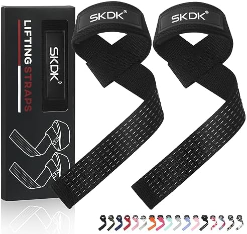 SKDK Cotton Hard Pull Wrist Lifting Straps Grips Band-Deadlift Straps with Neoprene Cushioned Wrist Padded and Anti-Skid Silicone – for Weightlifting, Bodybuilding, Xfit, Strength Training