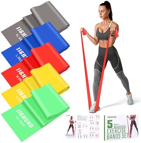 Resistance Bands Set, 5 Pcs Exercise Bands Elastic Stretch Bands for Yoga Pilates Fitness Stretching Strength Training, Workout Bands for Home Gym