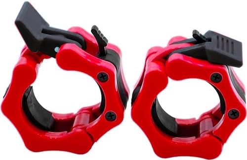 Barbell Clamps 2 inch, Heavy Duty Exercise Collars 2″ Quick Release Pair of Locking Pro Olympic Weight Bar Plate Locks Collar Clips Weightlifting Fitness Training – Red w/Black