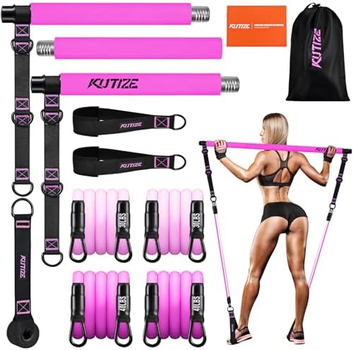 Pilates Bar Kit with Resistance Bands, Portable Pilates Equipment, Pilates Bar for Women & Men, Pilates Bar Kit for for Hip, Back, Arm, Full-Body Workouts, Home Gym Strength Training Equipment