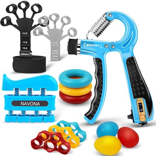 13 PCS Grip Strength Trainer Kit, Hand Gripper Strengthener, Forearm Strengthener, Finger Strengthener, Finger Exerciser, Stress Relief Ball, Forearm Workout Ring for Muscle Building and Injury Recover