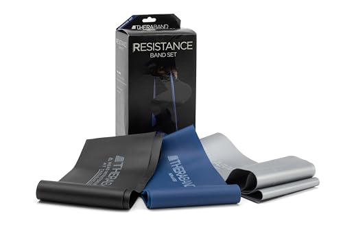 THERABAND Resistance Bands Set, Professional Elastic Band For Upper & Lower Body Exercise, Strength Training without Weights, Physical Therapy, & Pilates, Blue & Black & Silver, Advanced