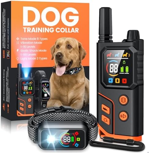 Dog Shock Collar 3300FT with Light for Night Walks, Dog Training Collar with Remote Control, E Collar with Adjustable Pitch Beep,Vibration and Shock,Rechargeable Waterproof Shock Collar for Dogs