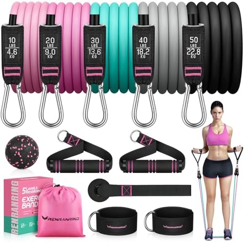 RENRANRING Resistance Bands for Working Out, 150LBS Exercise Bands, Workout Bands, Resistance Bands Set with Handles for Men Women, Legs Ankle Straps for Muscle Training