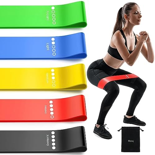 Renoj Resistance Bands for Working Out, Elastic Exercice Loop Bands for Physical Therapy, 5 Set of Stretch Bands for Booty Legs, with Instruction Manual and Carry Bag