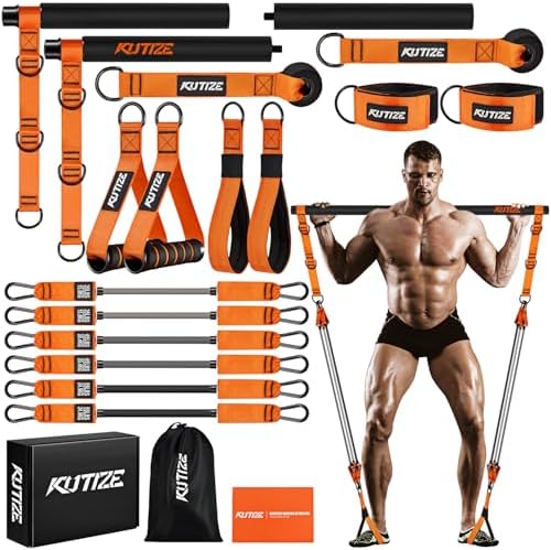 Pilates Bar Kit with Resistance Bands, Heavy Duty Pilates Equipment for Men, Strength Training Bar for Legs, Hip, Waist Back, Arm, Abs, Chest, Shoulders, Portable Home Gym Full Body Workout Equipment