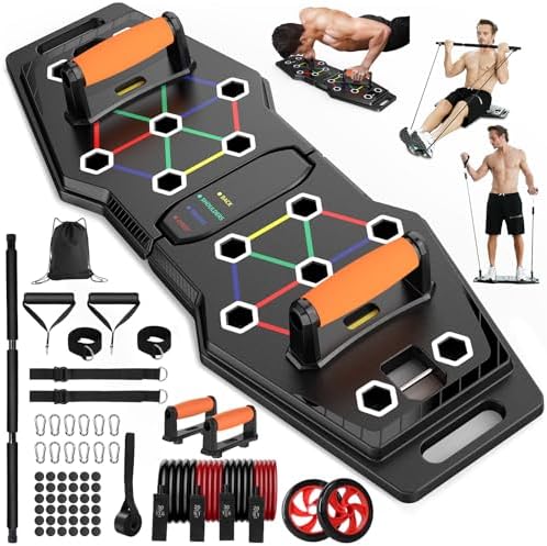 Foldable Push Up Board, 25-In-1 Multifunction Home Workout Equipment for Upper Body Strength Training, Portable Push Up Board with Color-Coded Variations and Accessories for Chest, Triceps, Back, Arms