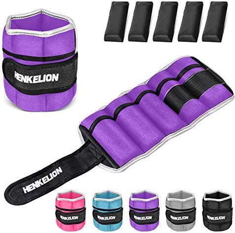 Henkelion 1 Pair 2 3 5 10 Lbs Adjustable Ankle Weights for Women Men Kids, Strength Training Wrist and Ankle Weights Sets for Gym, Fitness Workout, Running, Lifting – Black Grey Pink Blue Purple