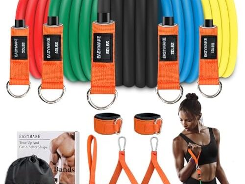 Resistance Bands, Exercise Bands with Handles, Door Anchor, Legs Ankle Straps, 150/240/300/360LBS Workout Bands for Men and Women Fitness, Heavy Resistance Training, Home Workout Set