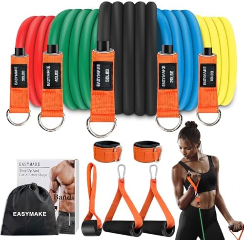 Resistance Bands, Exercise Bands with Handles, Door Anchor, Legs Ankle Straps, 150/240/300/360LBS Workout Bands for Men and Women Fitness, Heavy Resistance Training, Home Workout Set