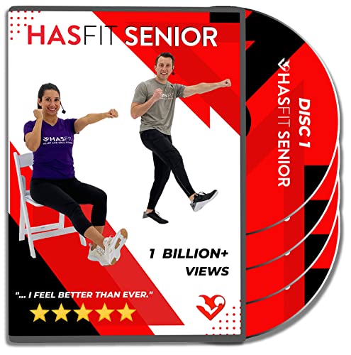 HASfit Exercises for Seniors DVD – 4 Discs – 16 Senior Workouts for Balance, Weight Loss, Flexibility, Cardio, Strength, Yoga Fitness, Seated Chair Exercise For Beginners, Elderly – 3 Programs