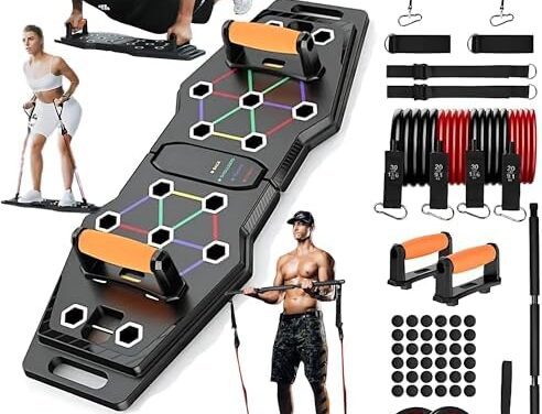 Portable Push Up Board, Foldable, Multifunction with Color-Coded Positions and Accessories for Home Gym, Upper Body Strength