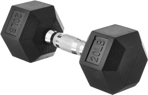 Amazon Basics Rubber Encased Exercise & Fitness Hex Dumbbell, Single, Hand Weight For Strength Training