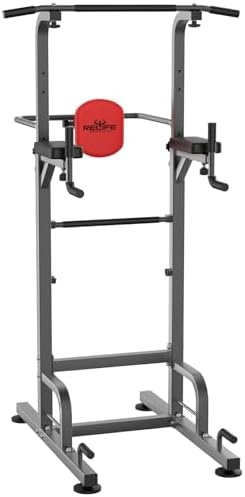 RELIFE REBUILD YOUR LIFE Power Tower Pull Up Bar Station Workout Dip Station for Home Gym Strength Training Fitness Equipment Newer Version,450LBS.