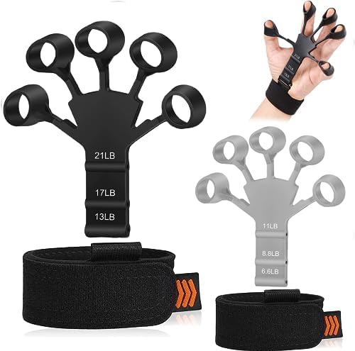 Grip Strength Trainer Finger Strengthener-Hand Strengthener 6 Resistant Level Exerciser-Adjustable Hand for Therapy, Relieve Pain Arthritis(Black+Grey, 2PCS) shouzhi-01